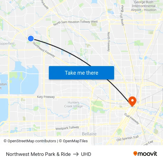 Northwest Metro Park & Ride to UHD map