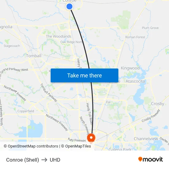 Conroe (Shell) to UHD map