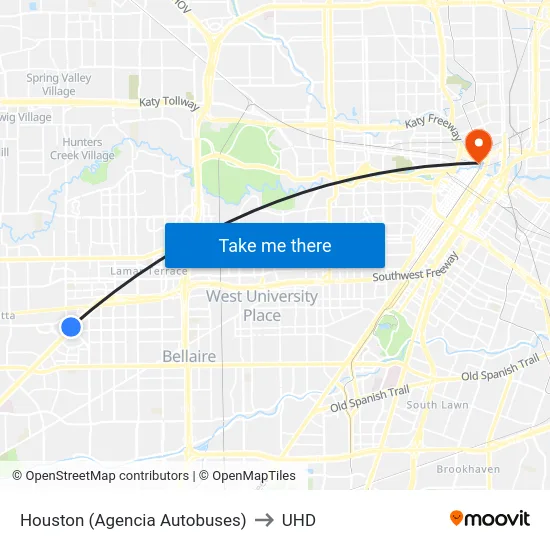 Houston (Agencia Autobuses) to UHD map