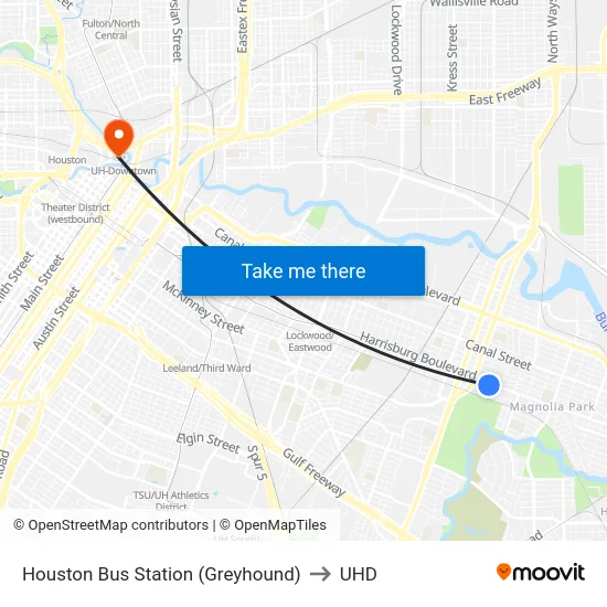 Houston Bus Station (Greyhound) to UHD map