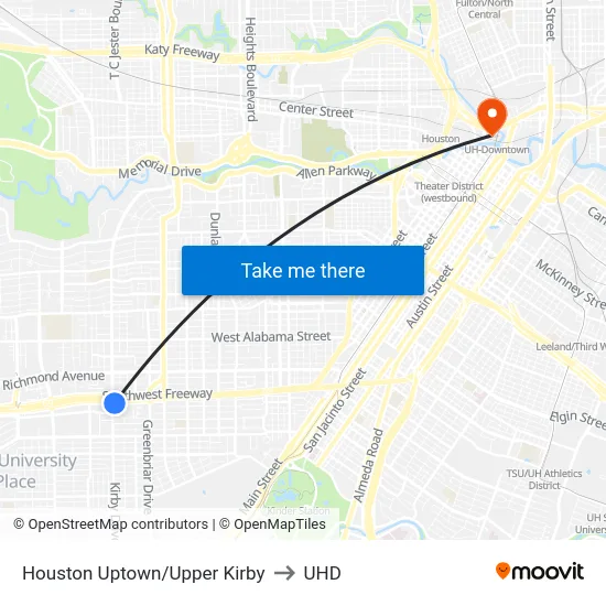 Houston Uptown/Upper Kirby to UHD map