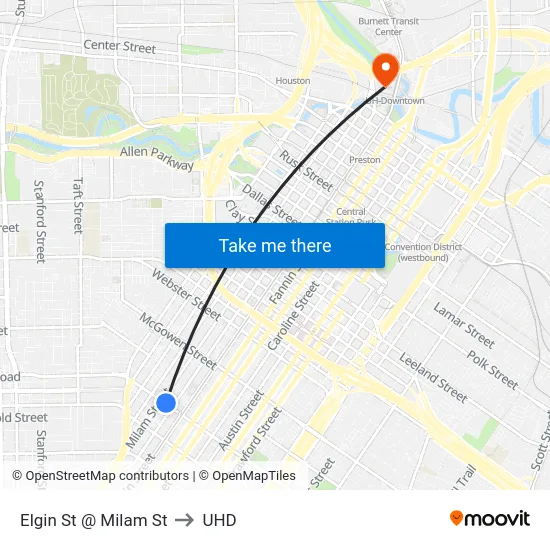 Elgin St @ Milam St to UHD map