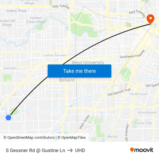 S Gessner Rd @ Gustine Ln to UHD map