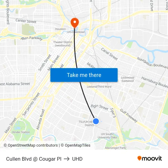 Cullen Blvd @ Cougar Pl to UHD map