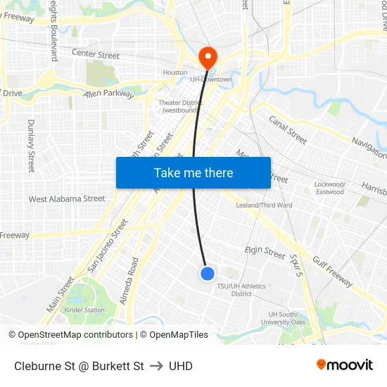 Cleburne St @ Burkett St to UHD map