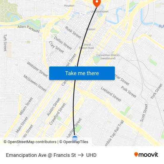 Emancipation Ave @ Francis St to UHD map