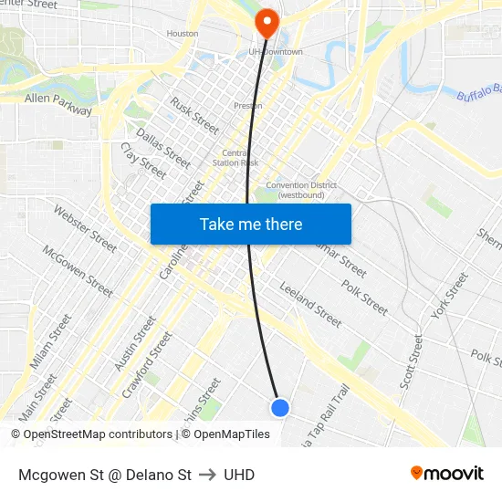 Mcgowen St @ Delano St to UHD map