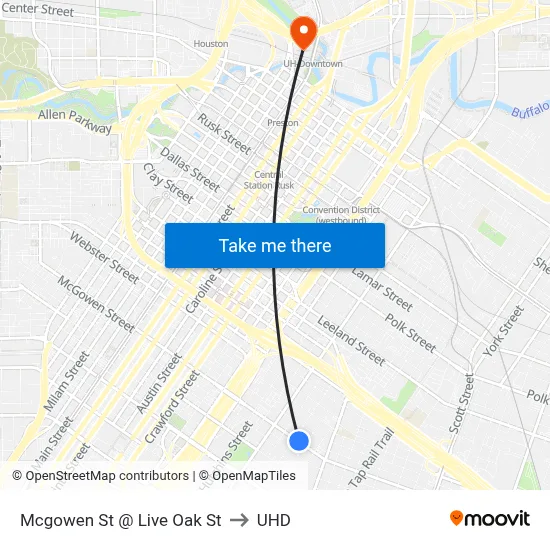Mcgowen St @ Live Oak St to UHD map