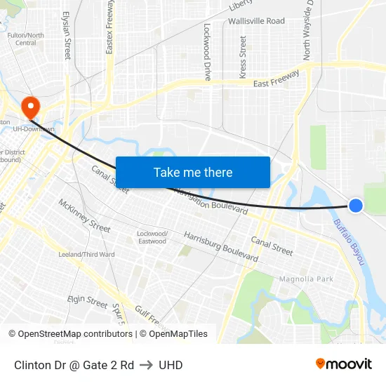 Clinton Dr @ Gate 2 Rd to UHD map