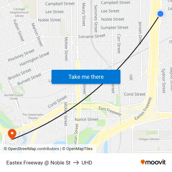 Eastex Freeway @ Noble St to UHD map
