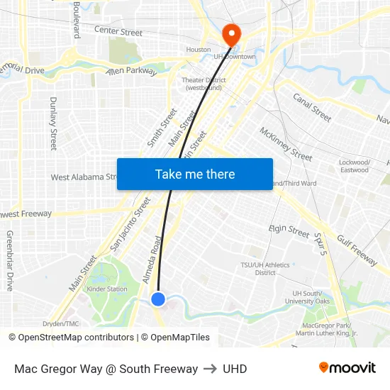 Mac Gregor Way @ South Freeway to UHD map