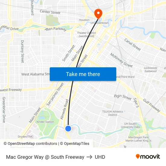 Mac Gregor Way @ South Freeway to UHD map