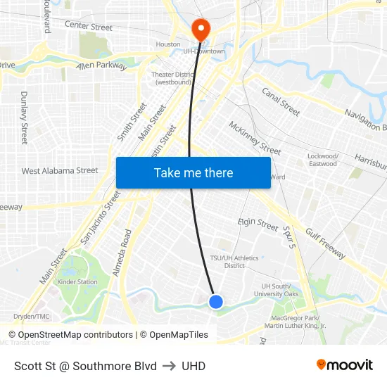 Scott St @ Southmore Blvd to UHD map
