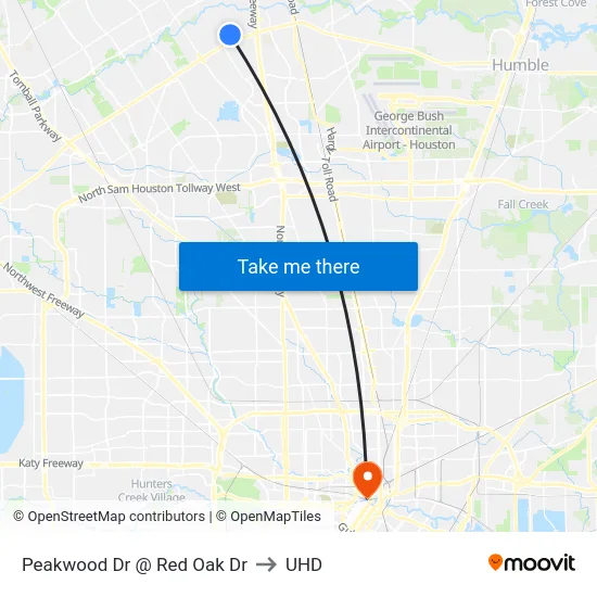 Peakwood Dr @ Red Oak Dr to UHD map
