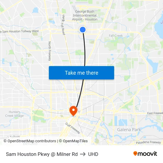 Sam Houston Pkwy @ Milner Rd to UHD map