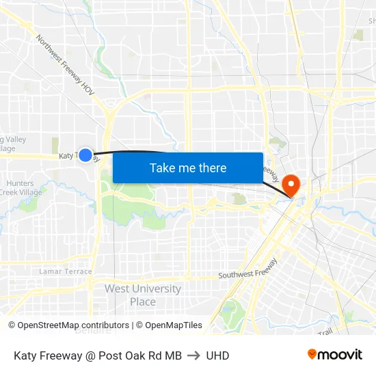 Katy Freeway @ Post Oak Rd MB to UHD map