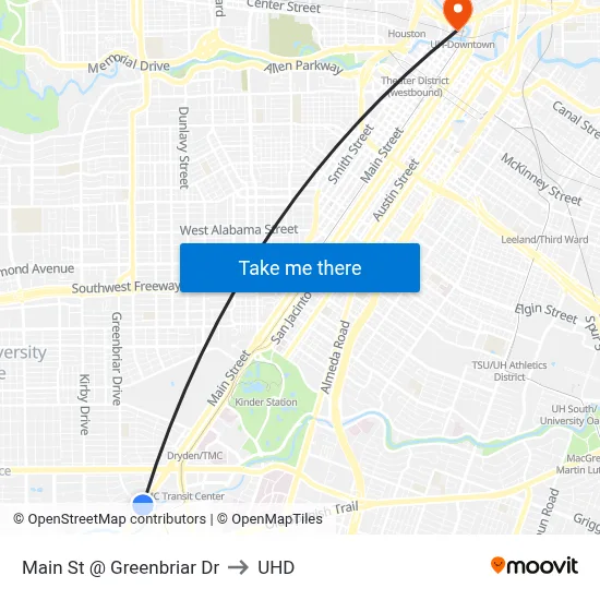Main St @ Greenbriar Dr to UHD map