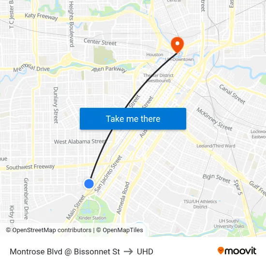 Montrose Blvd @ Bissonnet St to UHD map