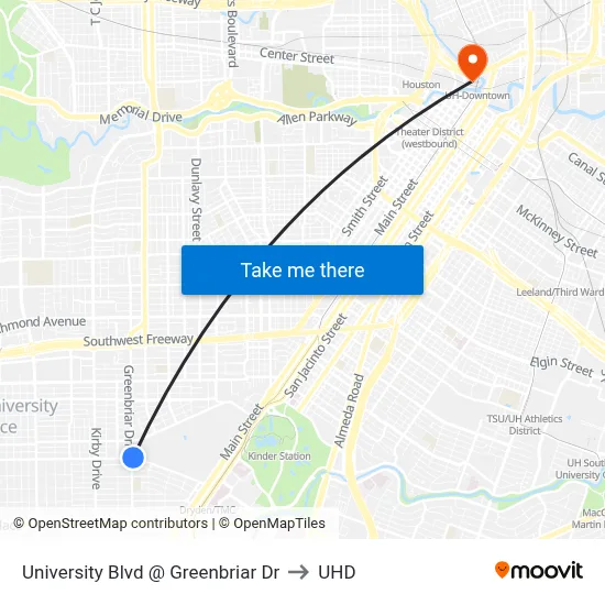 University Blvd @ Greenbriar Dr to UHD map