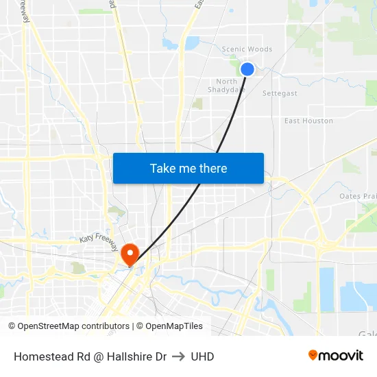 Homestead Rd @ Hallshire Dr to UHD map