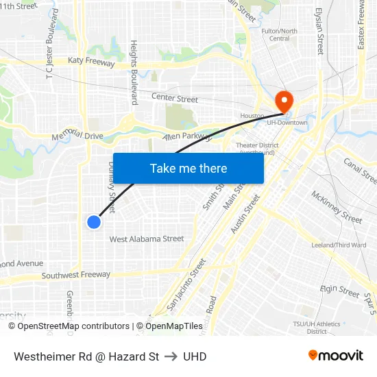 Westheimer Rd @ Hazard St to UHD map