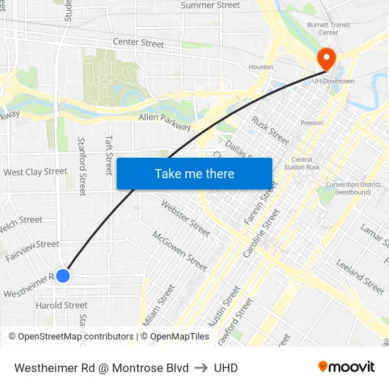 Westheimer Rd @ Montrose Blvd to UHD map