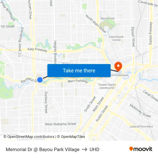 Memorial Dr @ Bayou Park Village to UHD map