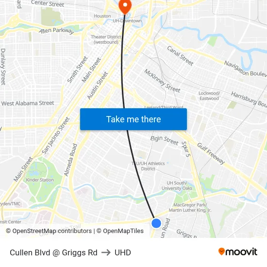 Cullen Blvd @ Griggs Rd to UHD map