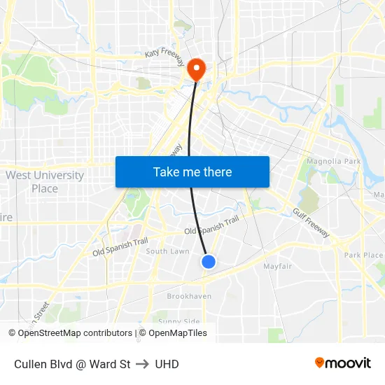 Cullen Blvd @ Ward St to UHD map