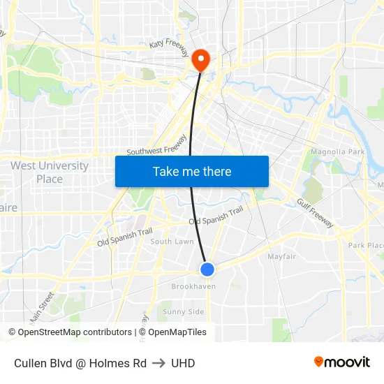 Cullen Blvd @ Holmes Rd to UHD map