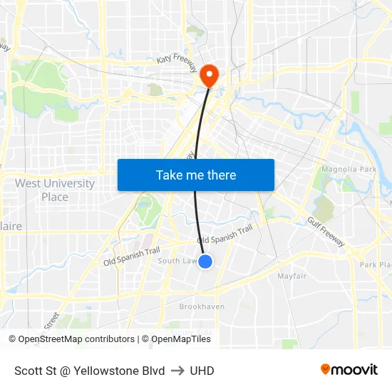Scott St @ Yellowstone Blvd to UHD map