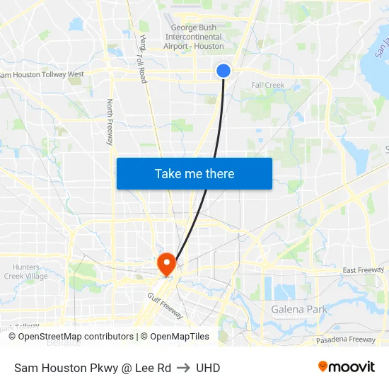 Sam Houston Pkwy @ Lee Rd to UHD map