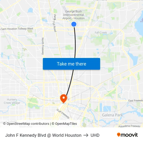 John F Kennedy Blvd @ World Houston to UHD map