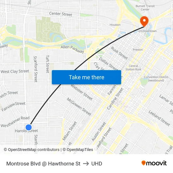 Montrose Blvd @ Hawthorne St to UHD map