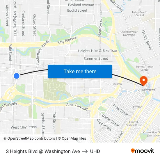 S Heights Blvd @ Washington Ave to UHD map