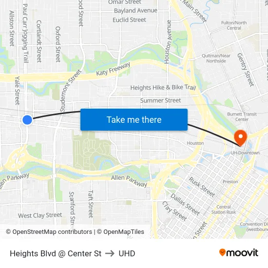 Heights Blvd @ Center St to UHD map