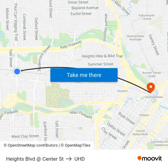 Heights Blvd @ Center St to UHD map