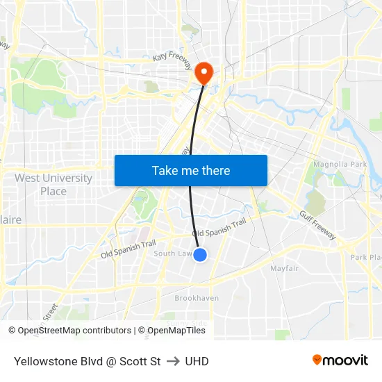 Yellowstone Blvd @ Scott St to UHD map