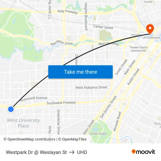 Westpark Dr @ Weslayan St to UHD map
