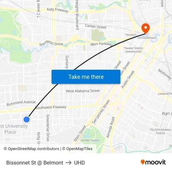 Bissonnet St @ Belmont to UHD map