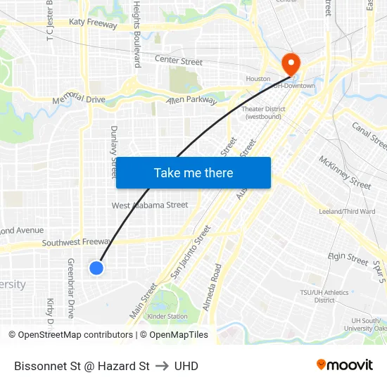 Bissonnet St @ Hazard St to UHD map