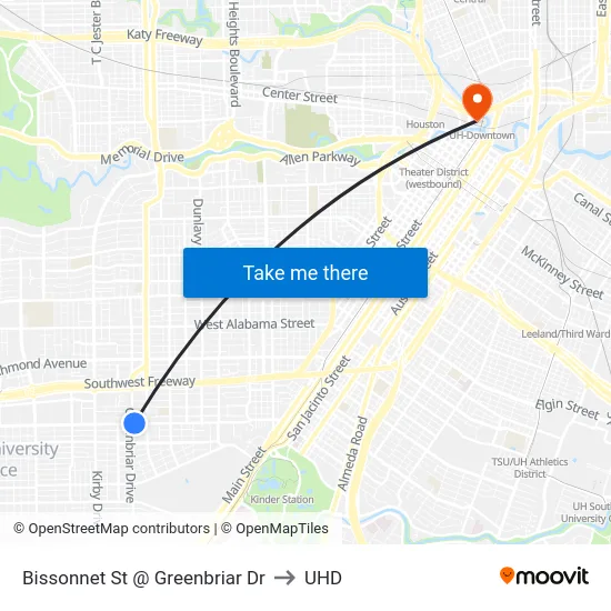 Bissonnet St @ Greenbriar Dr to UHD map