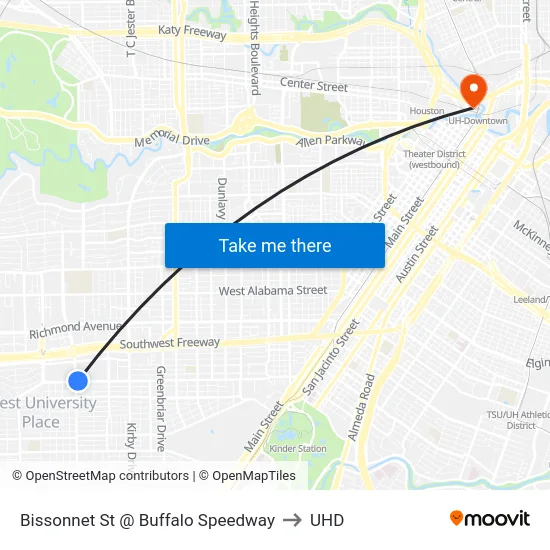 Bissonnet St @ Buffalo Speedway to UHD map