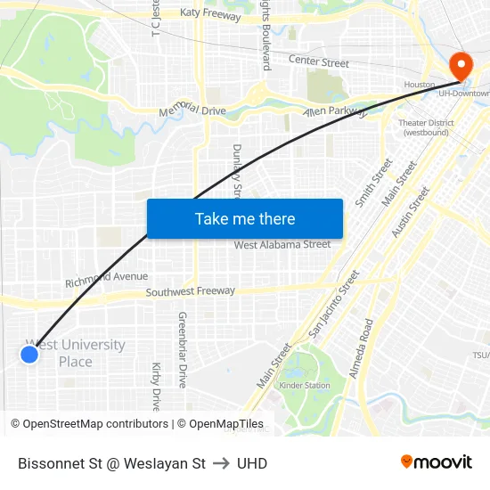 Bissonnet St @ Weslayan St to UHD map