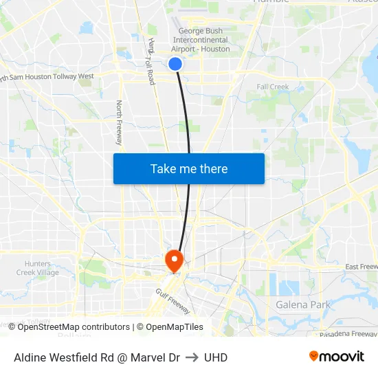 Aldine Westfield Rd @ Marvel Dr to UHD map