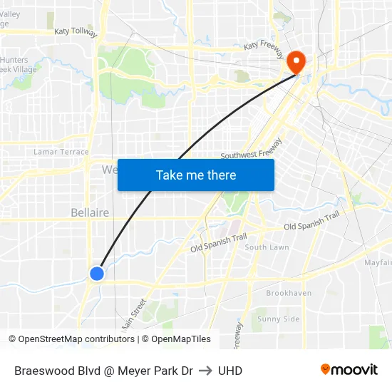 Braeswood Blvd @ Meyer Park Dr to UHD map
