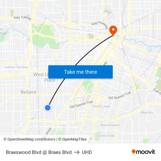 Braeswood Blvd @ Braes Blvd to UHD map