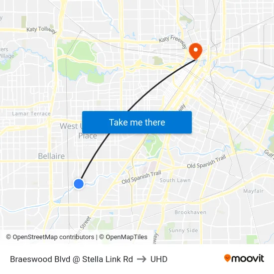 Braeswood Blvd @ Stella Link Rd to UHD map