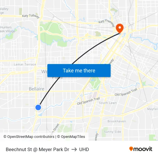 Beechnut St @ Meyer Park Dr to UHD map