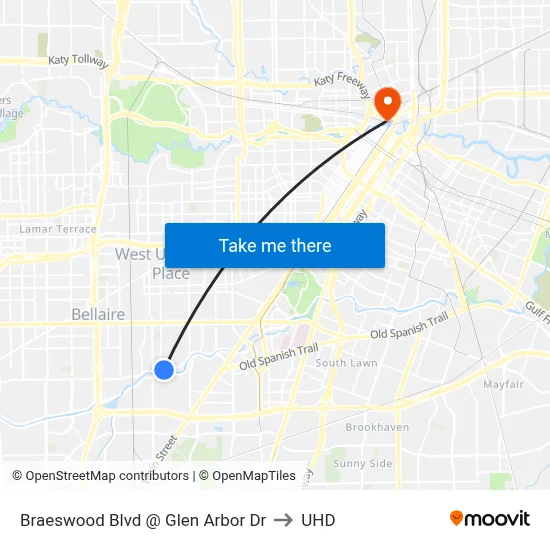 Braeswood Blvd @ Glen Arbor Dr to UHD map